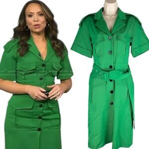 Victoria Beckham Utility Wool Shirt Dress WOTV Kelly Green Size 4
